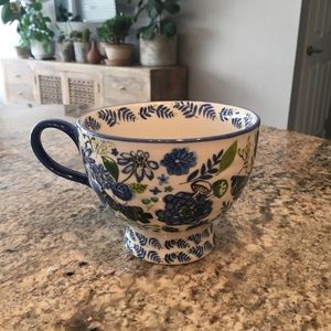 Anthroplogie blue & green floral/butterflies mug